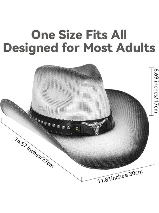 Women Black White Cowgirl Western Straw Wide with Shapeable Brim Cowboy Hat
